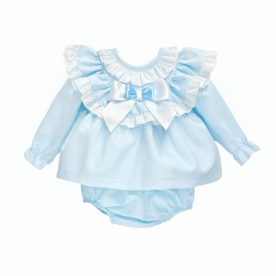 WeeMe Blue Waffle Frill Dress Set