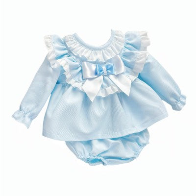 WeeMe Blue Waffle Frill Dress Set