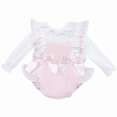 WeeMe Pink Frill Bow Romper Set